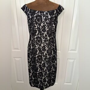Vince Camuto Black and Nude Lace Midi Dress Size 6